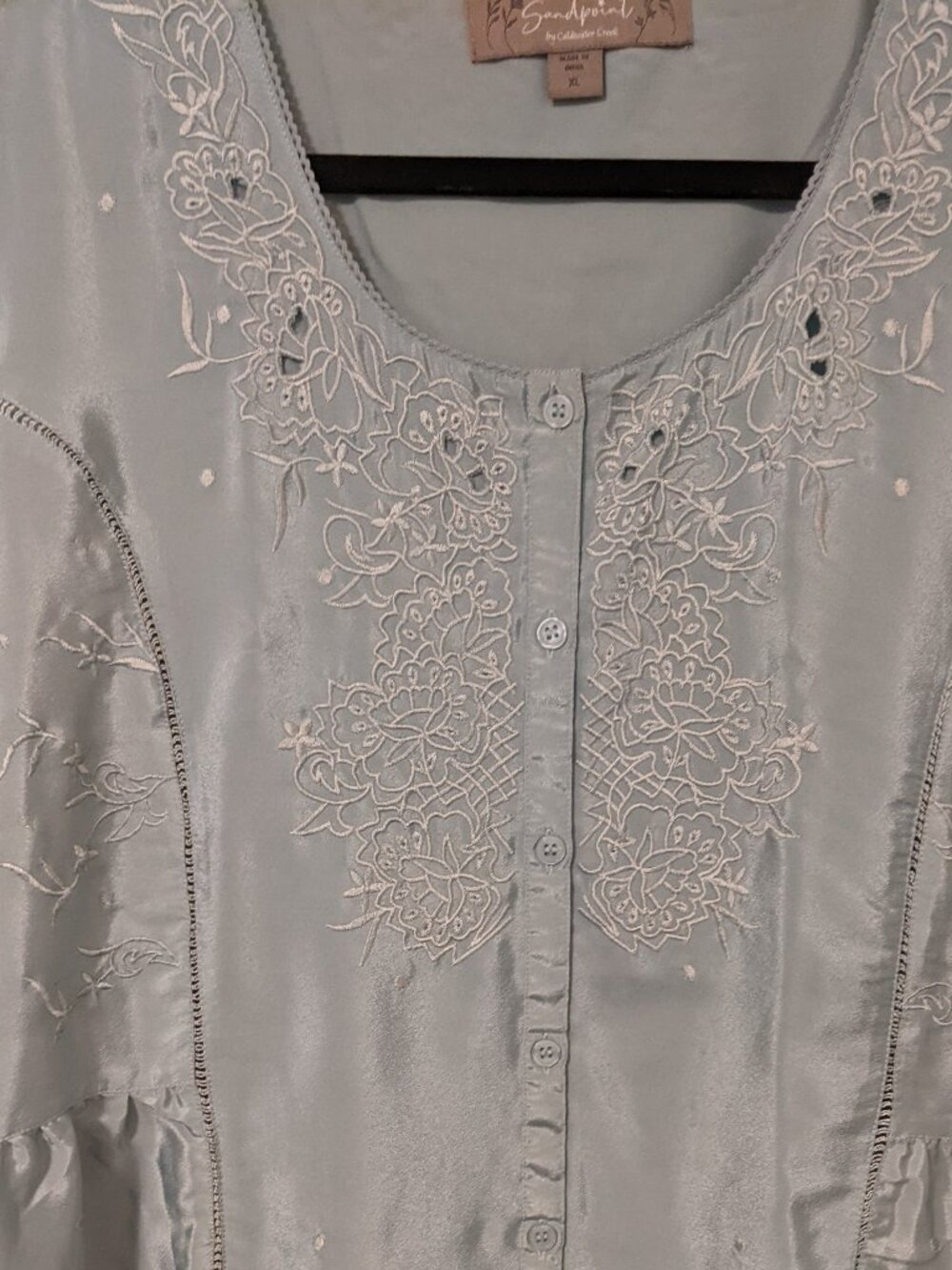 Sandpoint Coldwater Creek Dusty Blue Blouse XL Embroidered Boho Cottagecore - Picture 6 of 13